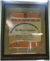 Rajasthan State Productivity Award 2014-15 , Award received