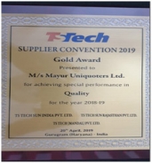 TS Tech Supplier Convention 2019, Gold Award received on 20.04.2019
